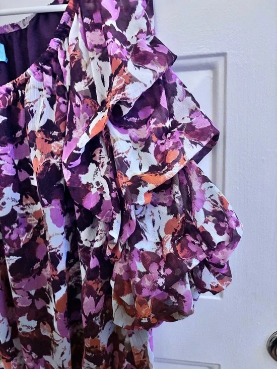 CeCe Purple Floral Tie-Hem Tiered Ruffle Sleeve Blouse - Picture 2 of 6